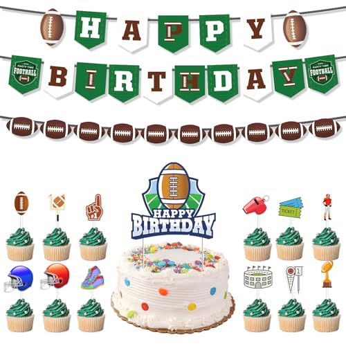 15 Piezas Decoración para Tarta de Rugby, Bola de Rugby Happy Birthday Cake Topper, Decoración Tarta Fútbol Americano Topper Tarta Fútbol, para Deportes de Pelota, Fiesta de Cumpleaños
