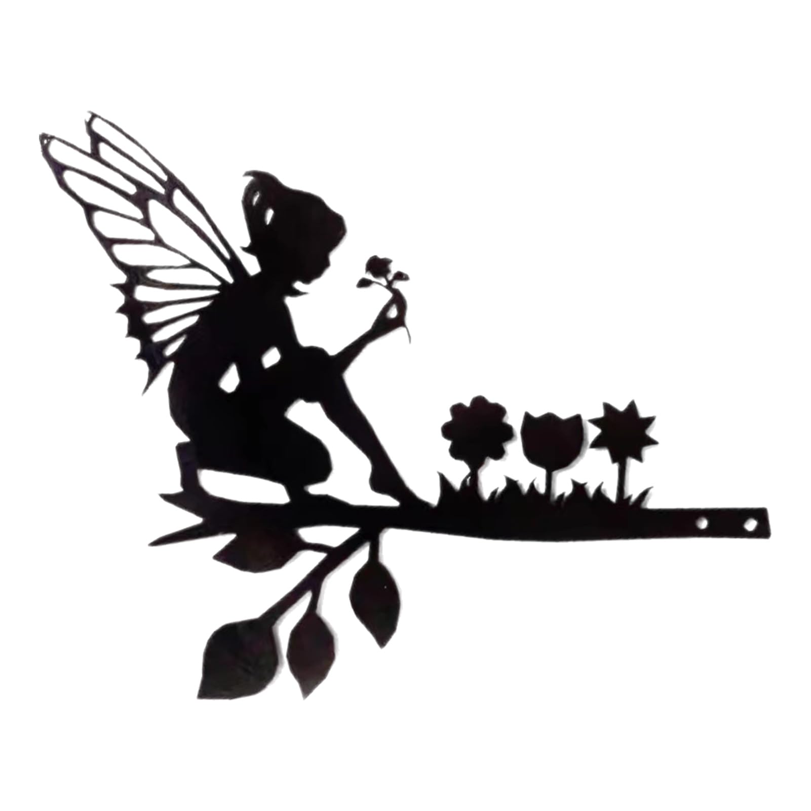 Ksiee Black Fairy Silhouette Statue, Metal Fairy Branch Decoration, Fairy Metal Garden Art, Cutouts Fairy Die Cuts, Elf Silhouette Decor For Trees, Fences, Walls