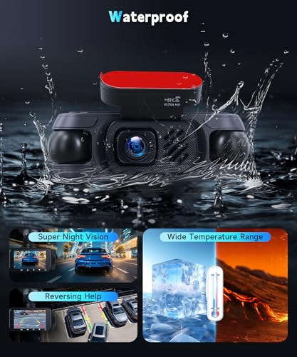 Image of 4K 360Dash Cam Front Rear Left Right Inside with WiFi GPS, 4 Channel 4K Ultra HD Dash Camera for Cars Night Vision, G Sensor, 24 /7 Parking Mode, Loop Recording+64GB TF Card