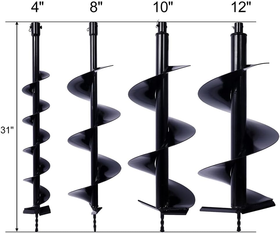 4 PC Auger Drill Bit, Garden Ground Earth Spiral Post Hole Digger, Made to Any 3/8" Hex Drive Drill, Bulb Planter Tool, for Post Hole Digger, Bulb Bedding Digging, Plant Rapid Planter