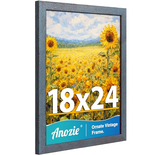 Anozie 18x24 Frame, Vintage 18 x 24 Poster Frame Plexiglass for Wall Display, Rustic Poster Frames 18 x 24, Antique Blue Collage Gallery Wall Picture Frames, Widen Border