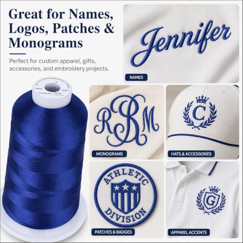 Image of Simthread 5000M 40WT Polyester Embroidery Thread, Indigo Blue S070 | 5000M 40WT polyester thread feeds smoothly for machine embroidery, monograms, logos, patches and quilting.