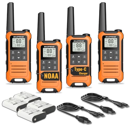 Image of Walkie Talkies Long Range for Adult, Rechargeable Walkie Talkies 4 Pack Baofeng F22 Portable FRS Two Way Radio with 1400mAh Battery USB-C Charger Flashlight NOAA Weather Radio for Camping Hunting Gear
