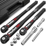 Aurlloct 1/4" 3/8" 1/2" Drive Click Torque Wrench Set 9pcs, Torque Wrench Car 5-55Nm, 10-140Nm, 20-230Nm, Wheel Torque Spanner for Truck, Car, Tire Replacement, and Motorcycle Car Maintenance