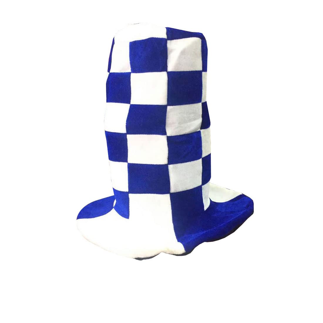 Fairy Trendz Unisex Blue & White Adults Check Printed Fancy Dress Party Hat Accessory Blue White Check Tall Long Wacky Hat