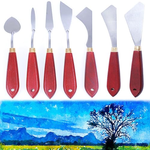 CINY Set di Coltelli Da Pittura, Spatola In Acciaio Inossidabile Raschietto Per Pittura a Olio Con Manico In Legno, Pala Per Pittura a Olio, Per Pittura Per Miscelazione Di Colori Artistici (7 pezzi)