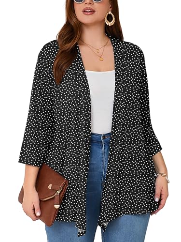 Image of AusLook Women's Plus Size Lightweight Open Front Cardigan 3 /4 Sleeve Cover Ups Shrugs Shawls and Wraps Kimono Jacket Coat