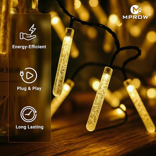 Image of MPROW Water Drop LED String Lights, 14 Warm White Fairy Lights, Plug-in Decorative Lights for Indoor Outdoor (Crystal Stick Warm White, 3m, 14)