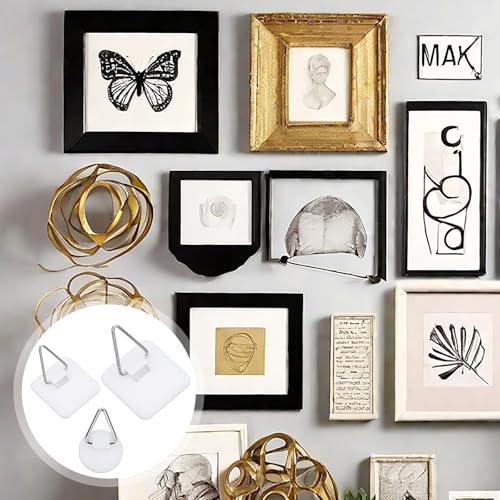 Image of 30 Pcs Adhesive Picture Hanger Foamboard Picture Hanging Hooks Without Nails, 3 Sizes Wall Plate Hangers Plastic Picture Hangers Invisible Picture Hanger for Home Art Photo Frame Bathroom Kitchen Door