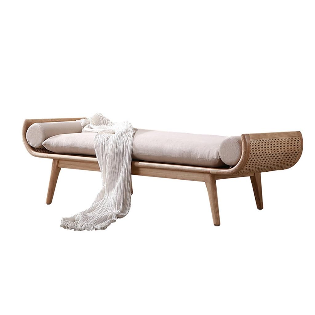 Banco otomano de madera maciza, taburete cambiador de zapatos de puerta, silla de sofá chaise longue, taburete de noche tejido de ratán, banco de dormitorio, banco de comedor