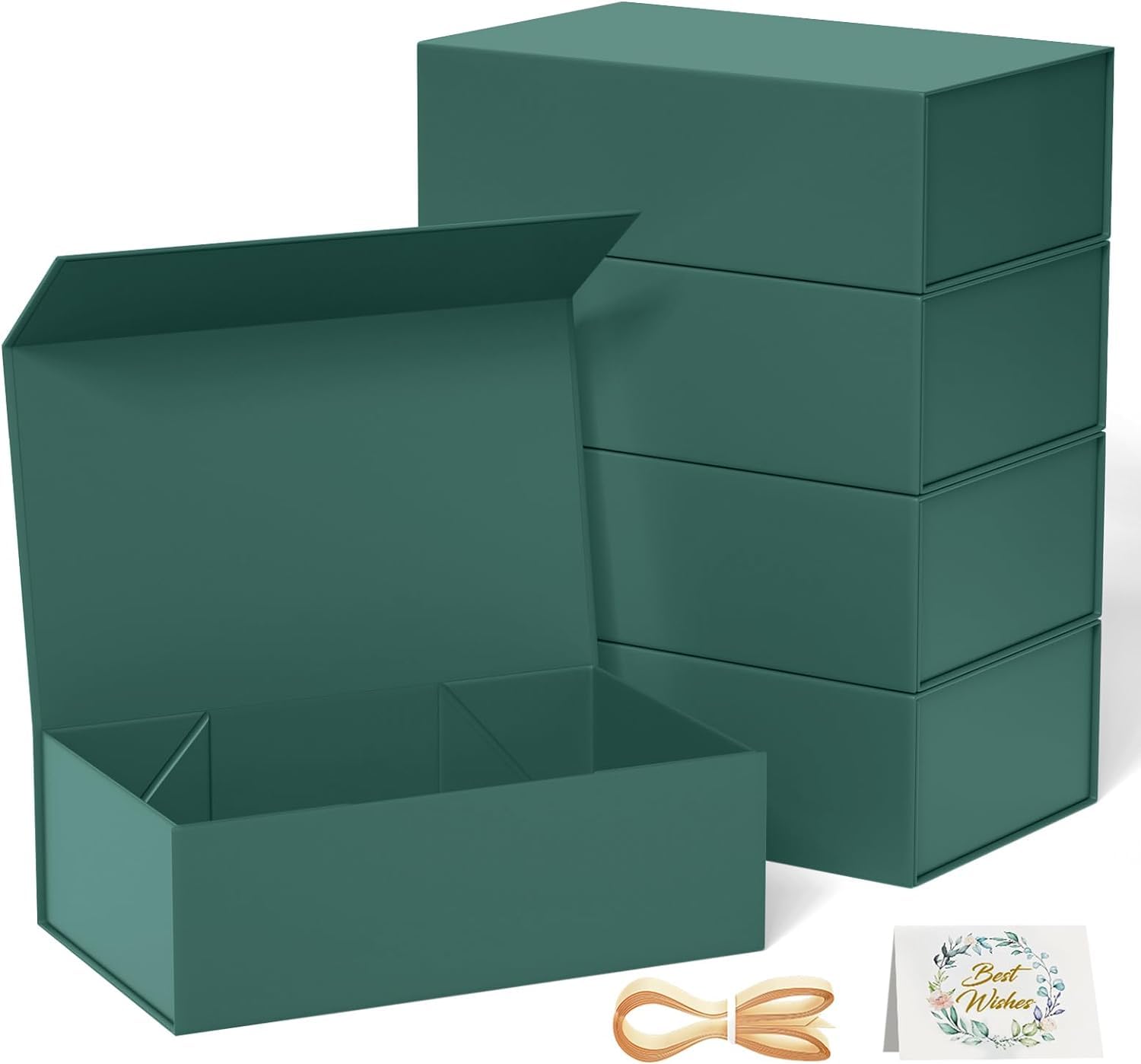 RYDDOY 5 Pack Green Gift Box, 13.8x9.5x4.3'' Large Gift Boxes with Lids
