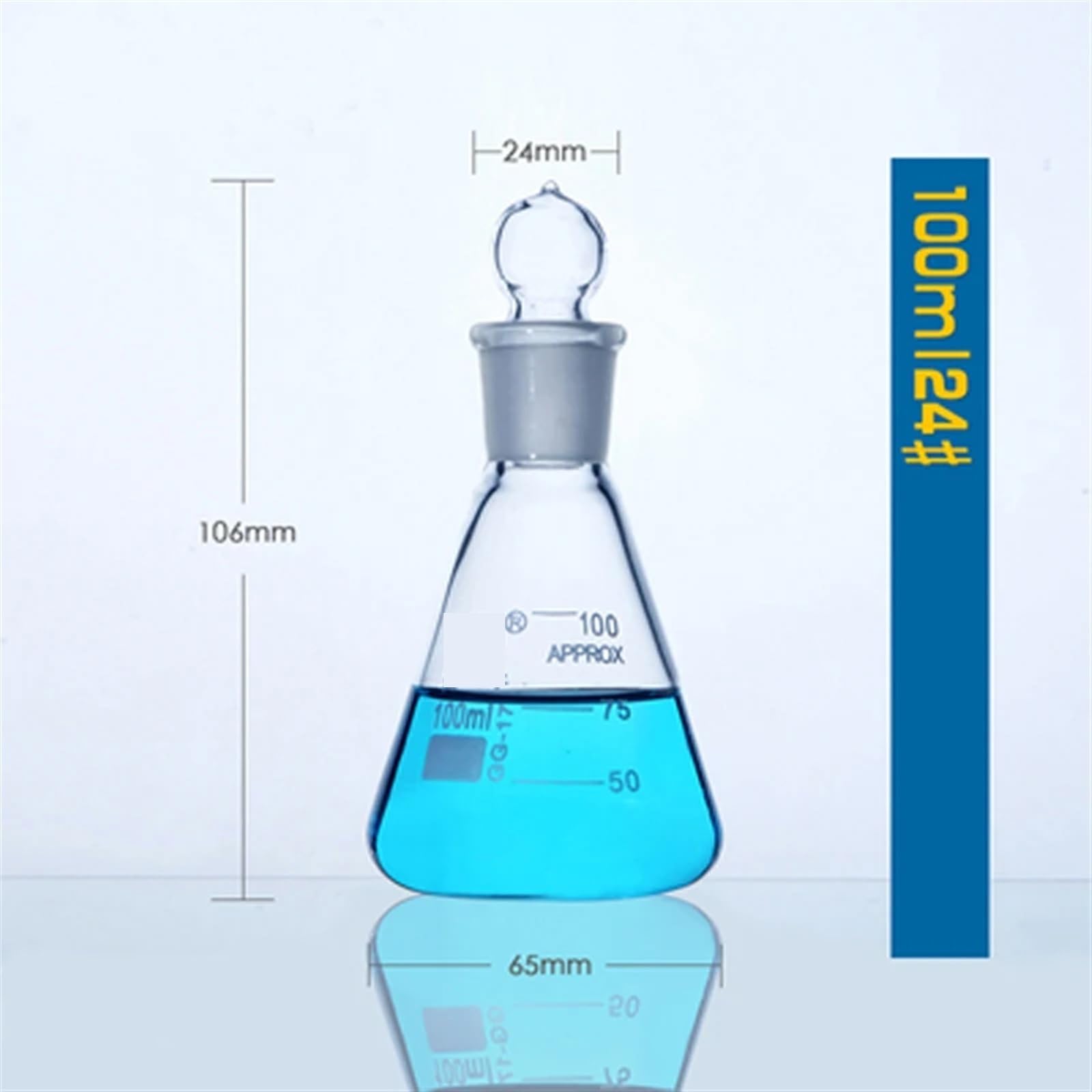 Borokrzemianowa kolba Erlenmeyera z podziałką, Szklana trójkątna kolba ze standardową chemią laboratoryjną Kolba stożkowa Zagęszczone szkło borokrzemianowe o wysokiej temperaturze(500ml caliber 29)