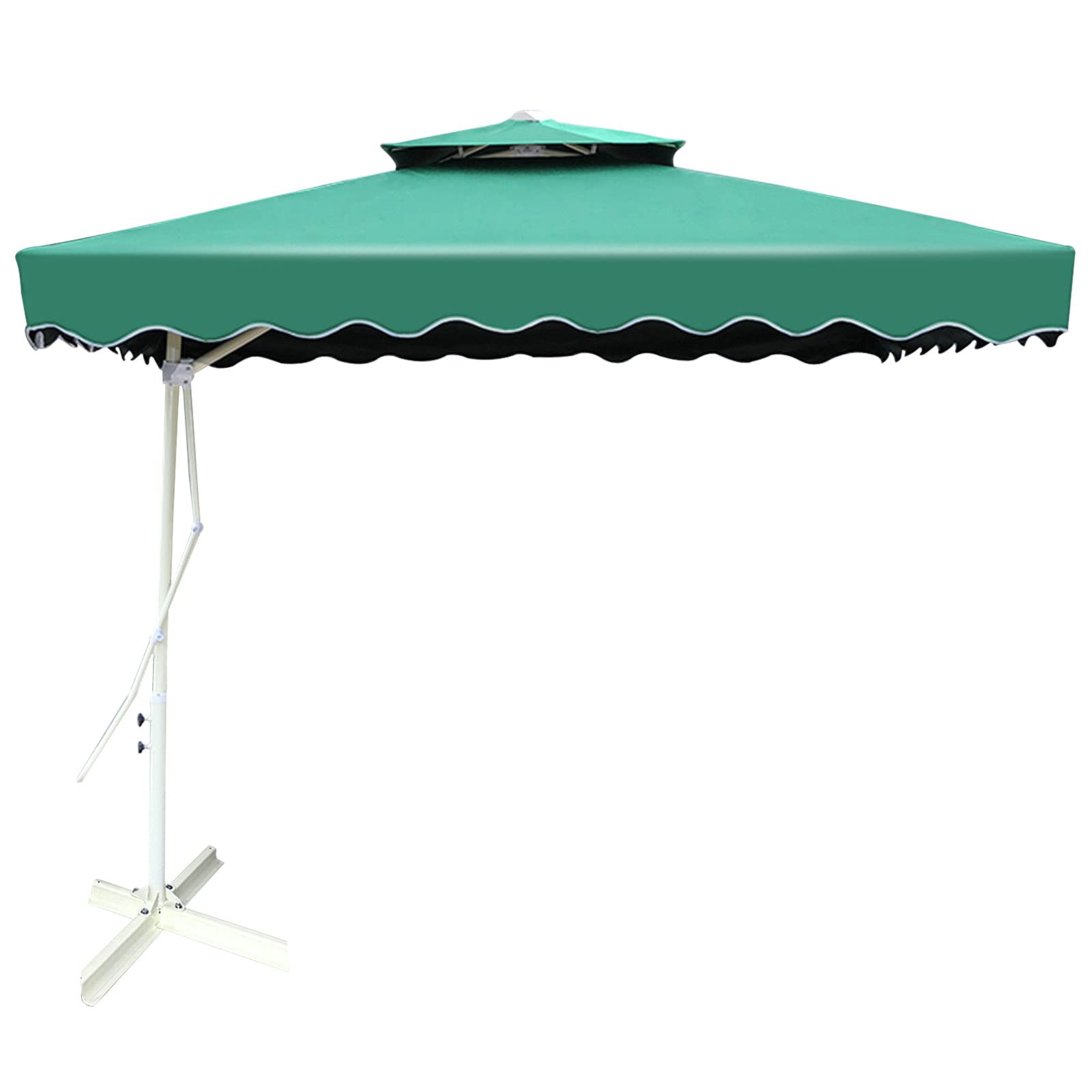 0℃ Outdoor Parasol Colgante con Manivela Sombrilla Voladiza de Jardín Sombrilla, Parasol Resistente al Viento con Base Anti UV Cruzadapara de Terraza de Jardín, Piscina, Patio,Verde,2.2m