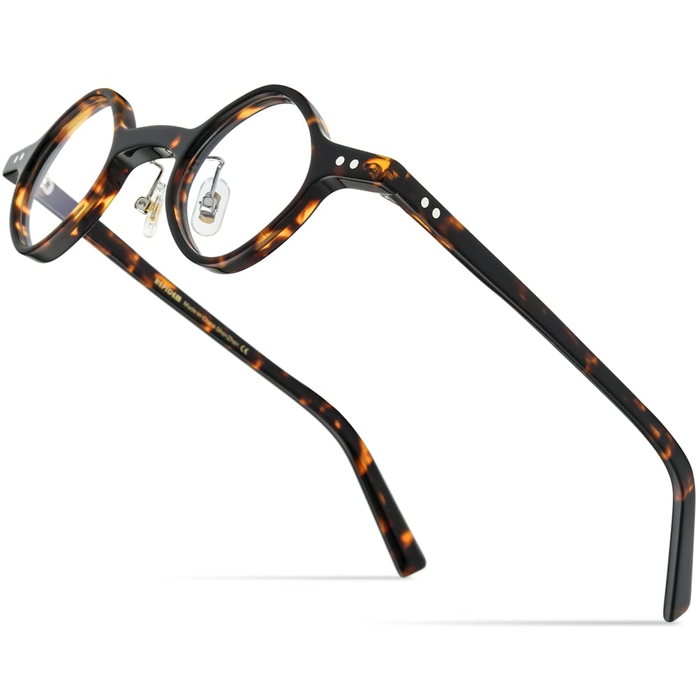HEPIDEM Acetate Glasses Frame Men,Left Square Right Round Vintage Retro Optical Eyeglasses