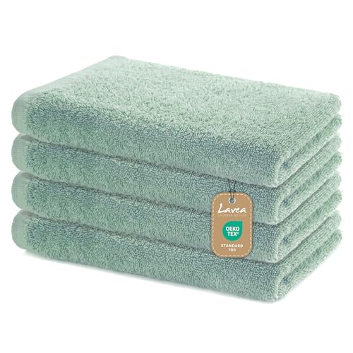 Lavea 4er Set Handtücher 40x70 cm - Weiche & saugstarke Gästetücher aus 100% Baumwolle – Oeko-TEX 100 Zertifiziert – Waschbar bei 60 Grad – Ideal für Bad, Gäste-WC, Sport & Fitness - Eukalyptus