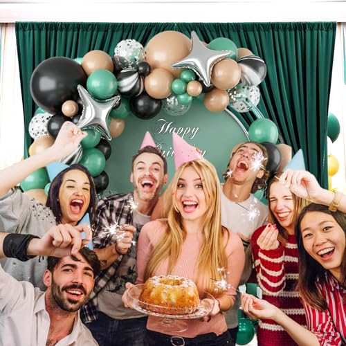 Image of 10 x 7 Feet Deep Green Backdrop Curtain for Partie, Background Curtains for Photoshoot, Birthday, Wedding, Halloween, Thanksgiving, Christmas, New Year Party Decorations 5Ft x 7Ft, 2 Panels