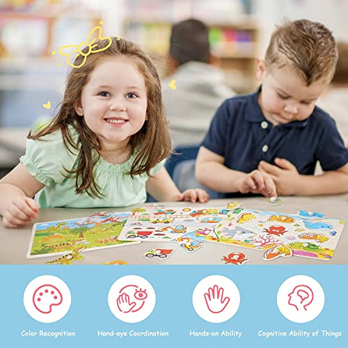 Wooden Peg Puzzles for Toddlers 6 Pack Wooden Jigsaw Set for Kids Alphabet Vehicles, Ocean, Dinosaur, Fruits and Farm - Image 3