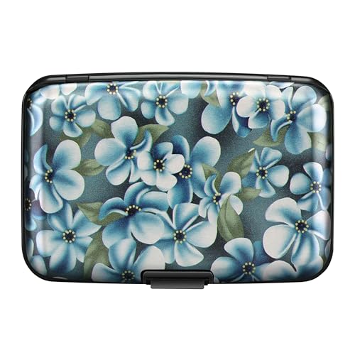 Image of ELFISH RFID Blocking Credit Cards Holder Aluminum Wallet Metal ID Case for Men Women, Cute Flowers, CH, Modern
