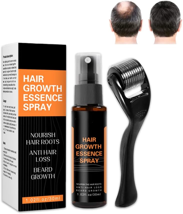 Hair Regrowth Spray, Hair Regrowth Roller+30ml Extra Strength Hair Growth Serum Spray, Hair Regrowth Spray For Women’s Men, Ginger Germinal Oil Stop Hair Loss (Spray+Roller)