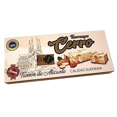 Turrón de Alicante Duro Cerro Supreme Quality 100% Natural - Almonds and Honey Hard Turron 200 g - Gluten Free Lactose Free