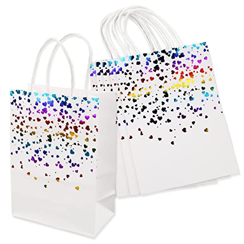 10 bolsas de regalo con asas, bolsas de papel kraft para cumpleaños, bodas, Navidad y Año Nuevo, 15 x 8 x 21 cm, color blanco