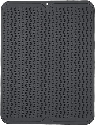 Alfombrilla Escurreplatos de Silicona 50 x 40 cm, Plegable y Antideslizante, Resistente al Calor, Soporte para Platos y Utensilios de Cocina, Ideal para Fregadero y Encimera (Negro)
