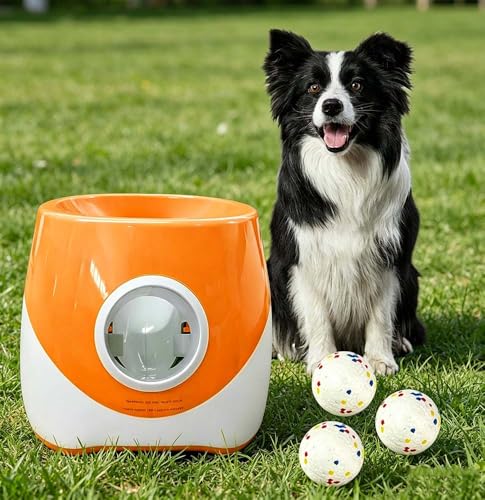 Harmosit Automatic Dog Ball Launcher Range Up to 4511 Contains 3 ETPU Balls Dog Toy Launcher Ball Tossing Machine Bite Resistant for Small and Medium Dogs
