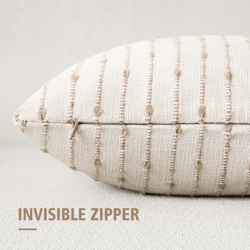 Image of Foindtower Decorative Striped Boucle Throw Pillow Covers 18x18 Cream Camel