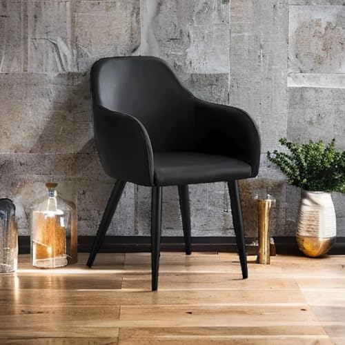 Image of Finch Fox Boom Faux Leather Armchair with Armrest & Backrest Upholstered Seat Living Room Dining Chair with Black Metal Legs in Black Color (Set of 2)