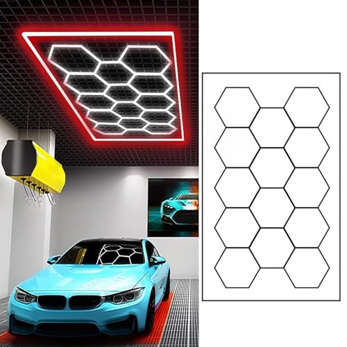 Éclairage de garage hexagonal 672W : solution lumineuse 14 grilles nid d'abeille studio rouge