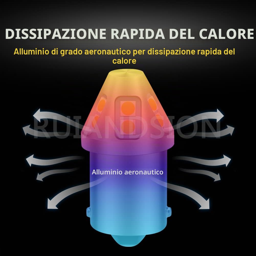 Ruiandsion - 2 lampadine LED 1156 bianco caldo 6-30V BA15S 7506, 6V 12V 24V, luci posteriori di riserva per auto, moto, senza polarità