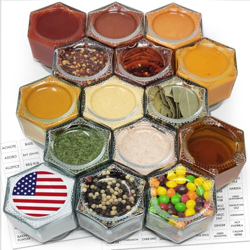 Comparison: Best Magnetic Spice Jars 10 15 Set Magnetic Spice Jars - Large 4 oz Refrigerator Hexagon Glass Spice Containers with Magnetic Lids and Shaker Spice Labels for RV Travel Trailer Kitchen Fridge Cabinet Wall Mount