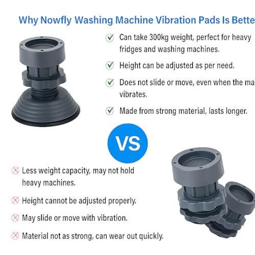 Image of Anti Vibration Pads for Washing Machine (Pack of 4) | 300kg Heavy Duty Adjustable Feet Stand for Washer, Refrigerator & Dryer | Noise & Shock Absorber Rubber Pads | Anti-Slip Floor Protector