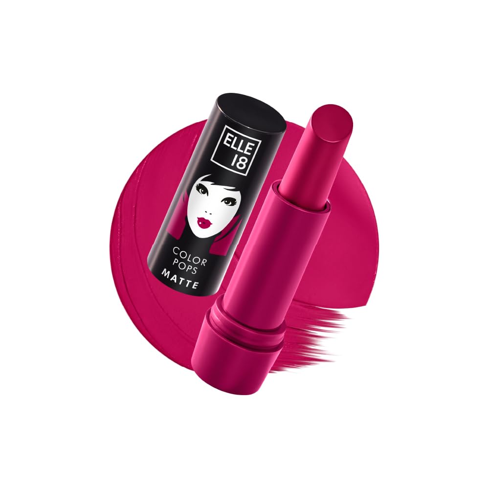 Elle 18Color Pops Matte Lipstick, Winter Berry, Moisturising Bullet Matte, with Vitamin E, Highly Pigmented, Infused with Jojoba Oil and Shea Butter | 4.3 g