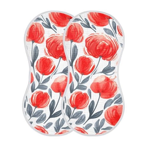 Watercolor Peony Leaves White Burp Cloths for Babies Burp Rag Cotton Spit Up Rag for Infant Newborn Baby