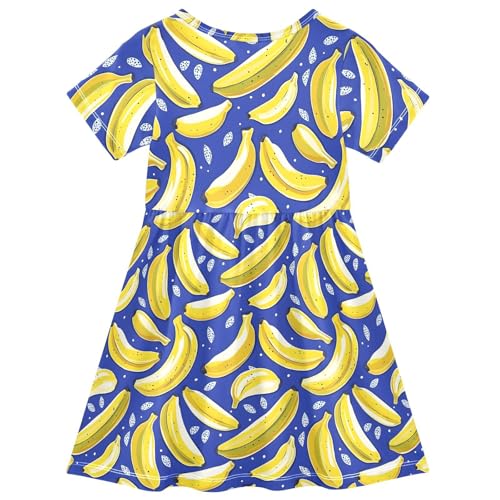 Girls' Short-Sleeve Dress, Banana Fruit Print Summer Dresses, Toddler Casual Sundress 2T2
