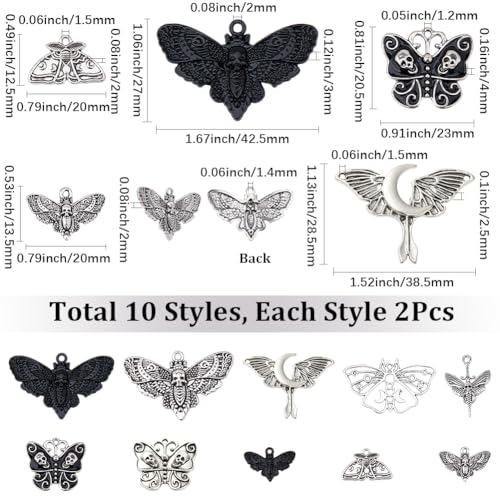 Pendentifs gothiques papillon crâne lune pour création collier - 3