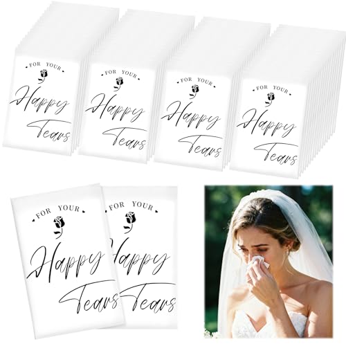 Ocmoiy 30 Pack Happy Tears Tissues for Wedding 3 Ply Wedding Tissue Packs For Guests Bulk Individual Facial Pocket Tissues for Wedding Party Favors Travel Graduation Celebration
