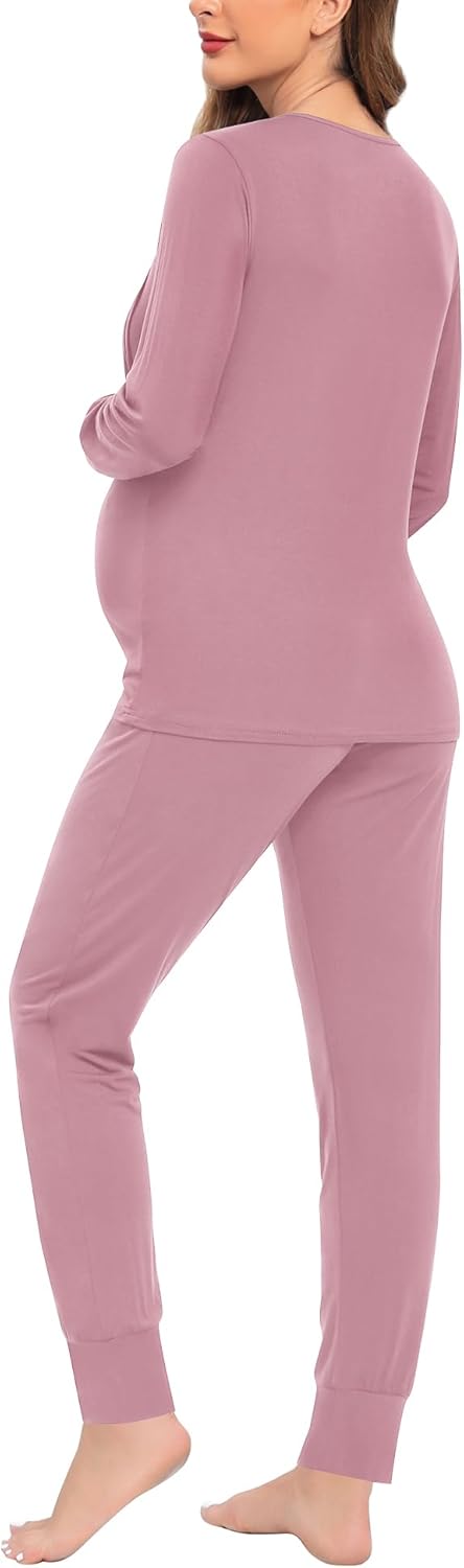 SWOMOG Women Maternity & Nursing Thermal Underwear Set Postpartum Pajamas Breastfeeding Long Sleeve Base Layer Pregnant Pjs - Image 6