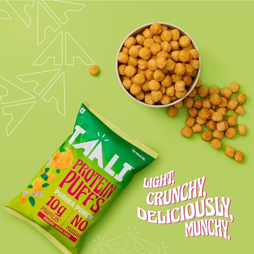 Image of Taali Protein Puffs | Pudina Puff, Roasted Snack, Corn & Jowar, No Palm Oil, No Maida, Rich in Protein, 60g