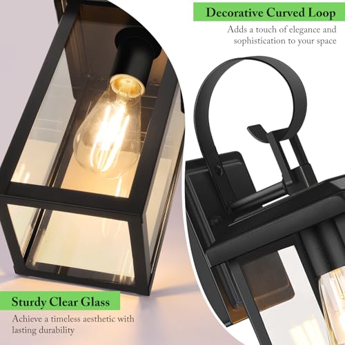 Image of BesLowe 2-Pack 15 inch Outdoor Wall Light Fixtures, Black Modern Porch Sconces | Waterproof, Rust-Resistant, Durable Metal with Clear Glass, Standard E26 Socket, Easy to Install