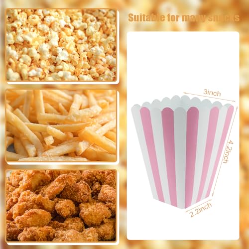 Image of 50 Pcs Pink Popcorn Boxes Mini Paper Popcorn Box Cardboard Container for Party Disposable Snack Candy for Movie Nights Birthday Wedding (Pink,White)