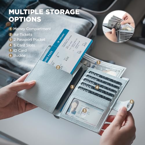 VULKIT Leather Passport Travel Wallet for 2 Passports Slim Double Passport Holder RFID Blocking with ID Window for Women or Men2