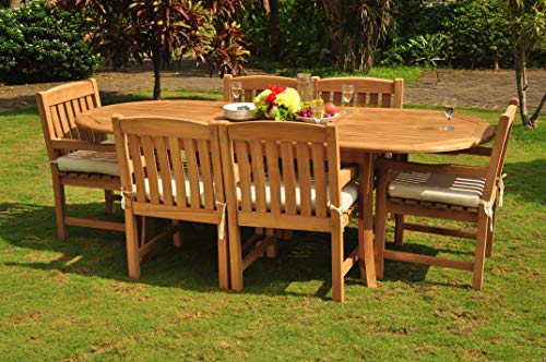 7-Pc Outdoor Teak Dining Set: 94" Oval Extension Table & 6 Devon Arm Chairs #TOP6