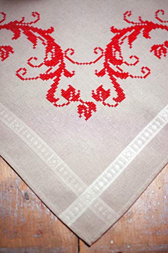 Image of Vervaco Cross Stitch Tablecloth Kit Red Decoration 32 inch x 32 inch