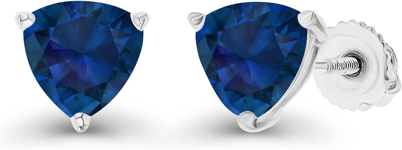 14K Gold Plated 925 Sterling Silver Hypoallergenic 6mm Triangle Trillion Cut Prong Set Genuine Birthstone Solitaire Screwback Stud Earrings - Image 2