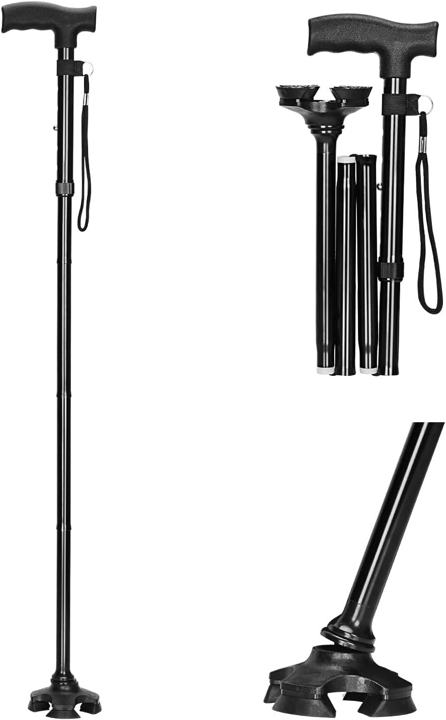 supregear Folding Cane, 5Level Adjustable Folding Cane with THandle and AntiLost Wrist Strap