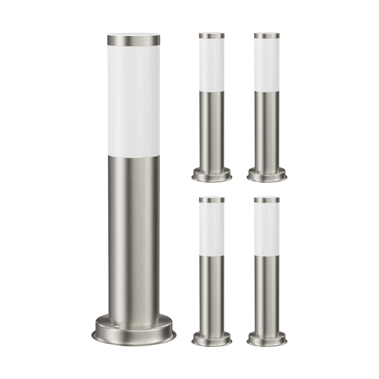 ledscom.de 5x Wegelicht/Pollerleuchte PORU für außen, IP44, 39 cm, edelstahl, 1x E27 max. 40W