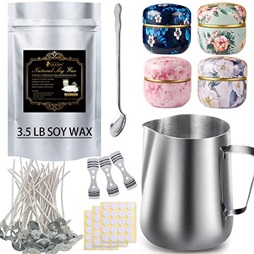 Candle Making Kit for Beginner Include 3.5LB Natural Soy Wax,1pc Candle Make Pouring Pot,50pcs Candle Wicks, 60pcs Candle Wicks Sticker,3pcs 3-Hole Candle Wicks Holder, 4pcs Candle Tins and 1pc Spoon