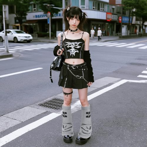 Image of Junely 2 Pairs Leg Warmers for Women Kawaii Leg Warmer Cute Legwarmers Japanese Socks Halloween Goth Emo Gyaru Accessories